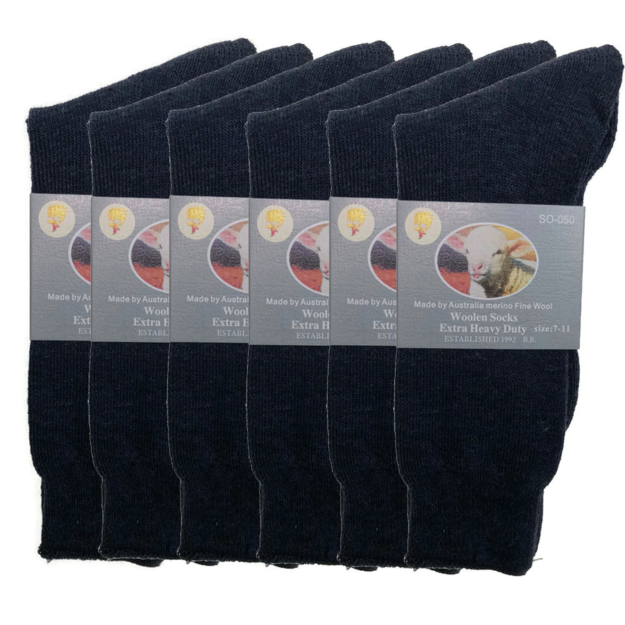 Premium 6 Pair Navy Merino Wool Blend Heavy Duty Work Socks 7-11