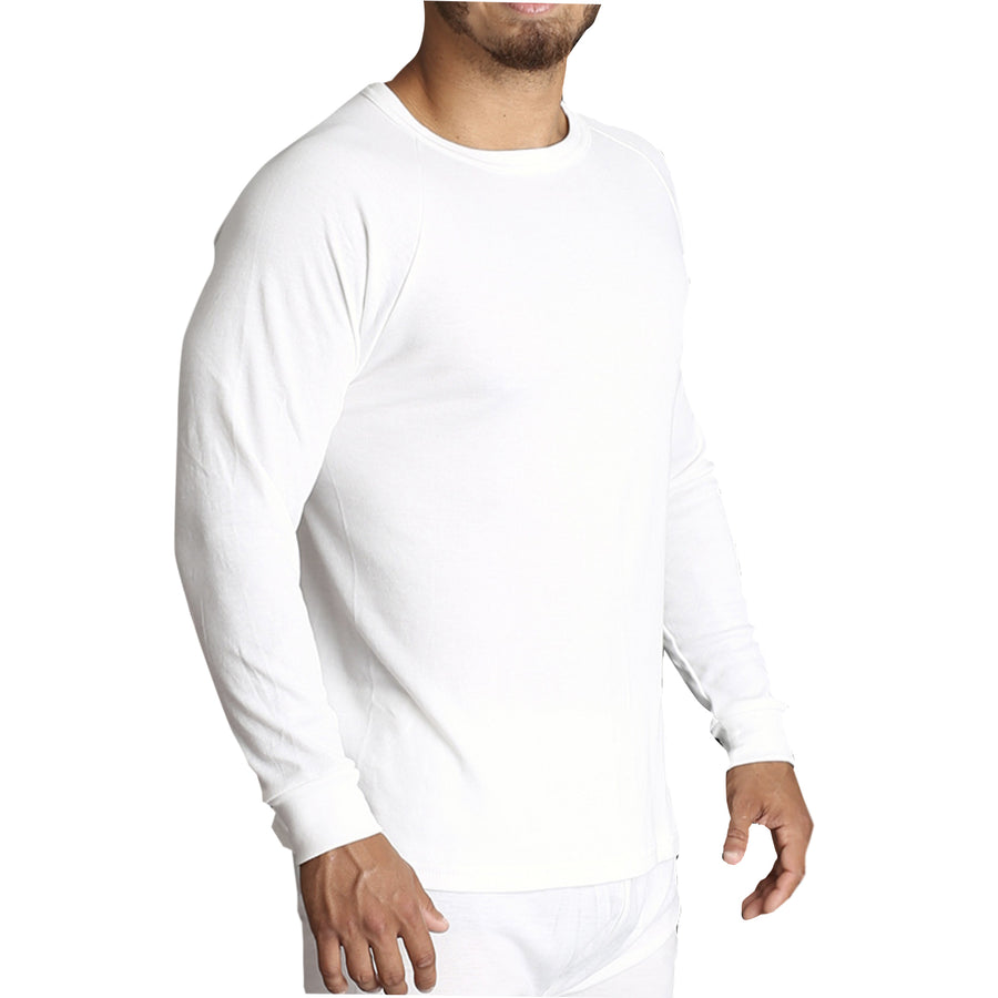 Premium Men's Beige Merino Wool Blend Long Sleeve Thermal Top XL