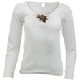 Premium Women's Beige Merino Wool Blend V Neck Thermal Top 10-12