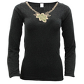 Premium Women's Black Merino Wool Blend V Neck Thermal Top 14-16