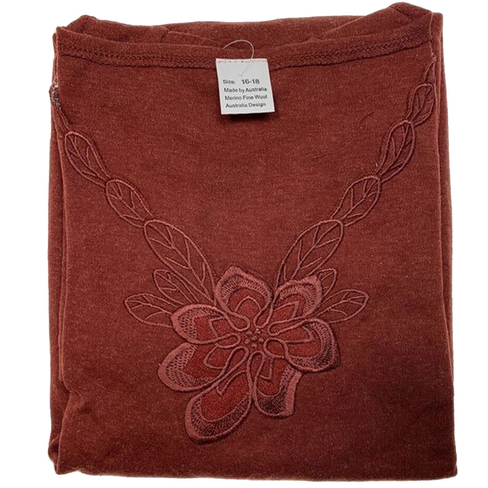 Premium Women's Burgundy Merino Wool Blend V Neck Thermal Top 10-12