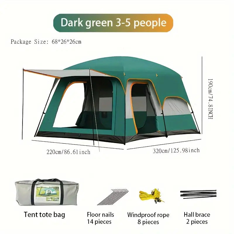 Tasman 3-5 Person Tent Camping Hiking Festival Pop Up Sleeping - Green - SuperSaverAU - view 3