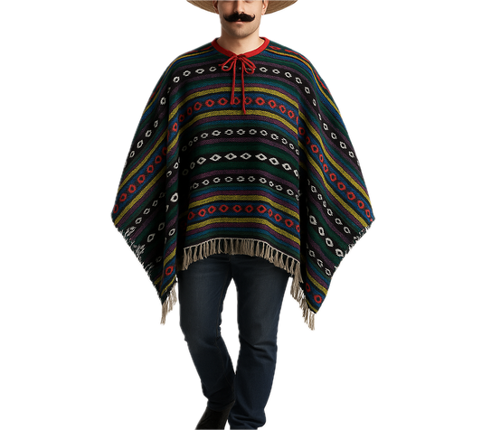 PREMIUM MEXICAN PONCHO Spanish Costume Wild West Cowboy Party Bandit  12467