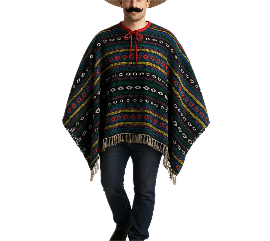 PREMIUM MEXICAN PONCHO Spanish Costume Wild West Cowboy Party Bandit  12467 - SuperSaverAU - view 1