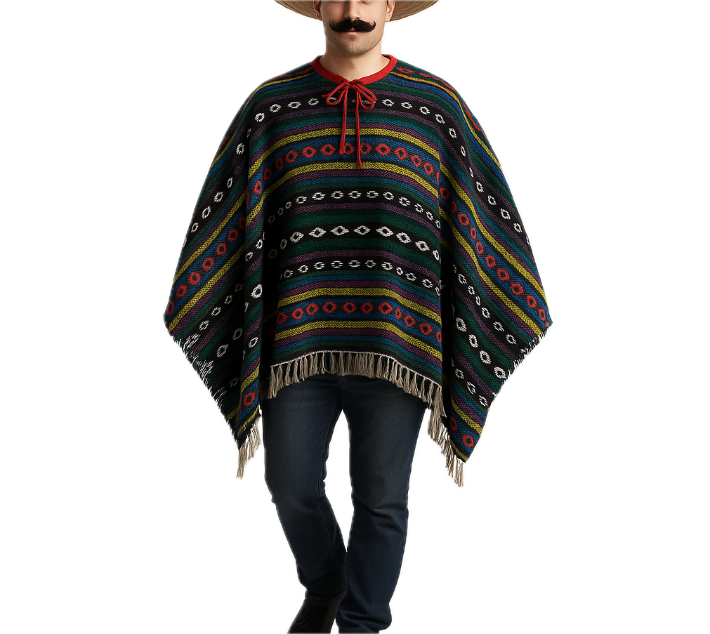 PREMIUM MEXICAN PONCHO Spanish Costume Wild West Cowboy Party Bandit  12467 - SuperSaverAU - view 2
