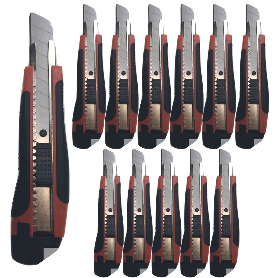 Premium Retractable Box Cutters with Snap-Off 18mm Blades - 12 Pack