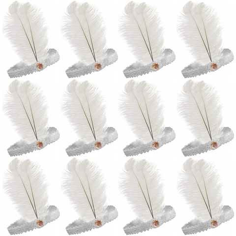 Premium White Flapper Headbands - 12 Pack