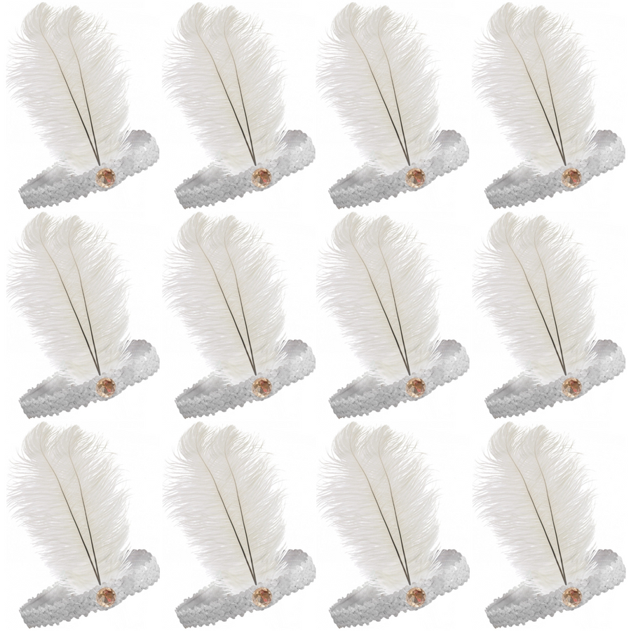Premium White Flapper Headbands - 12 Pack