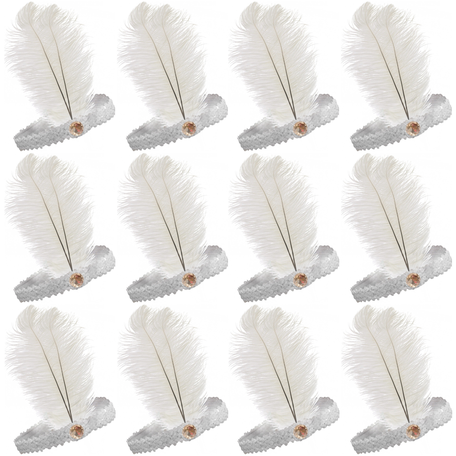 Premium White Flapper Headbands - 12 Pack