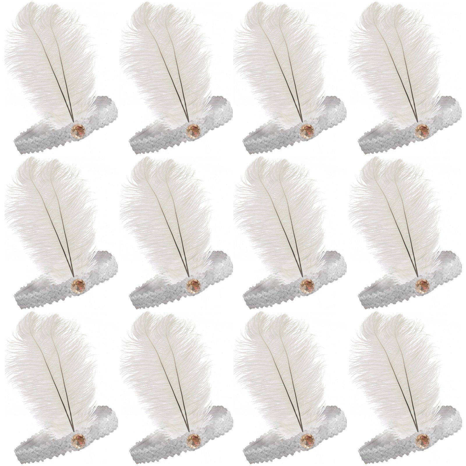 Premium White Flapper Headbands - 12 Pack