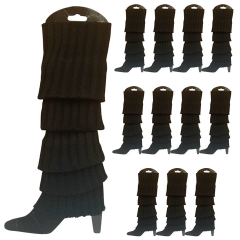 Premium 12 Pair Women's 80s Knit Leg Warmers Black