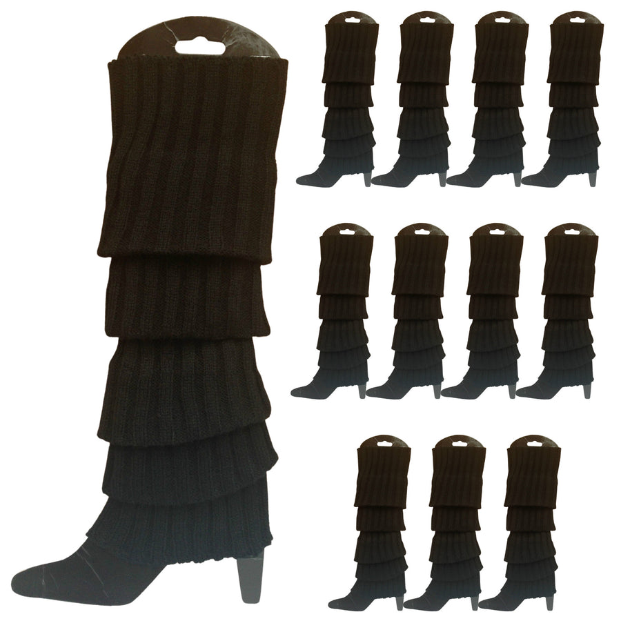 Premium 12 Pair Women's 80s Knit Leg Warmers Black
