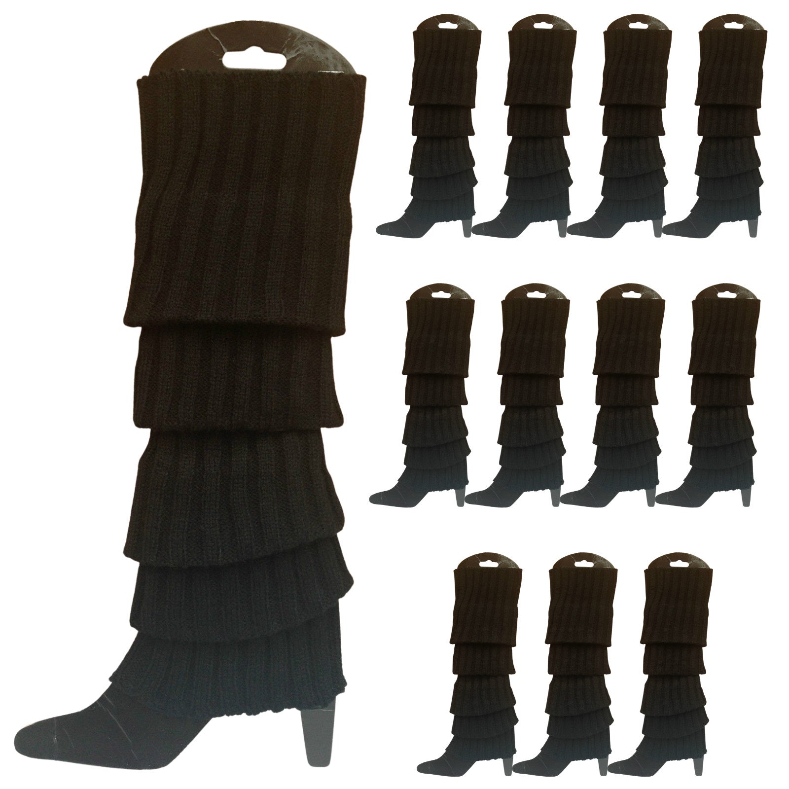 Premium 12 Pair Women's 80s Knit Leg Warmers Black