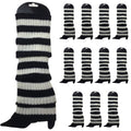 Premium 12 Pair Women's 80s Knit Leg Warmers Black White Stripe