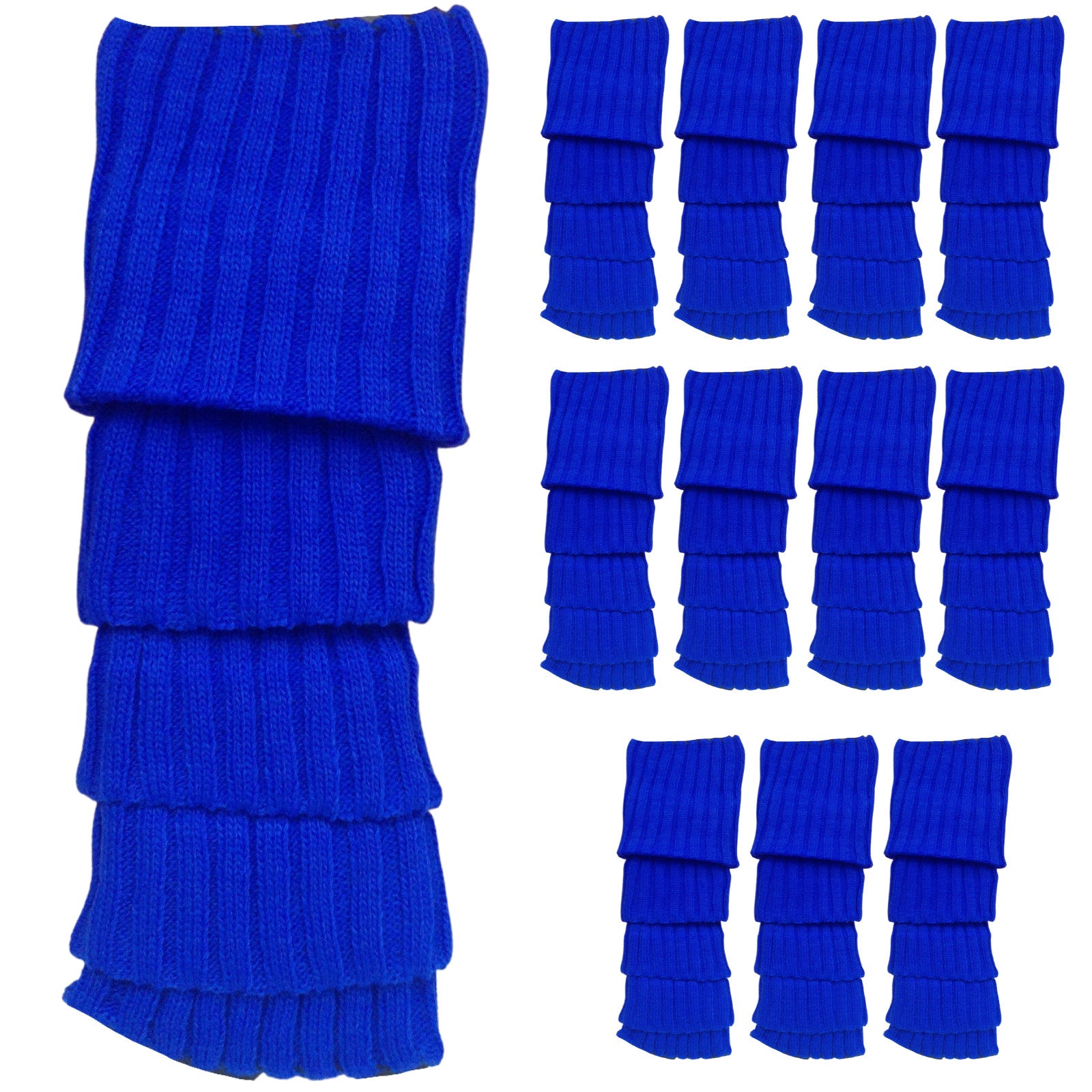 Premium 12 Pair Women's 80s Knit Leg Warmers Blue