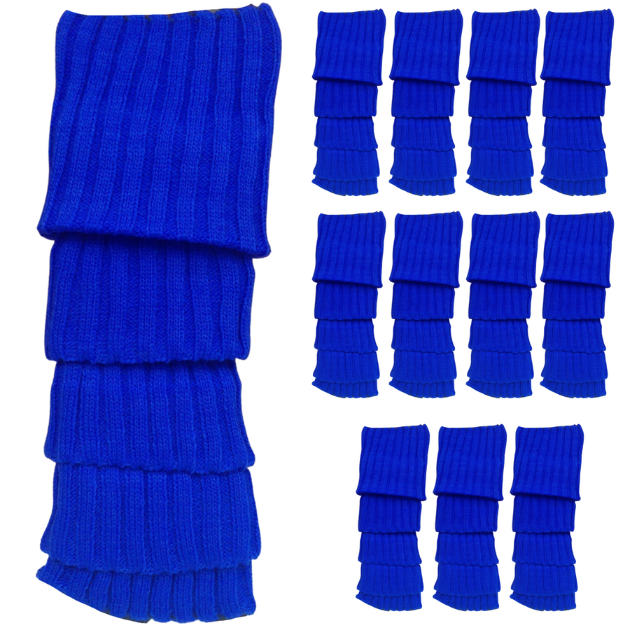 Premium 12 Pair Women's 80s Knit Leg Warmers Blue