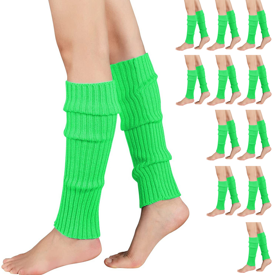 Premium 12 Pair Women's 80s Knit Leg Warmers Fluro Green