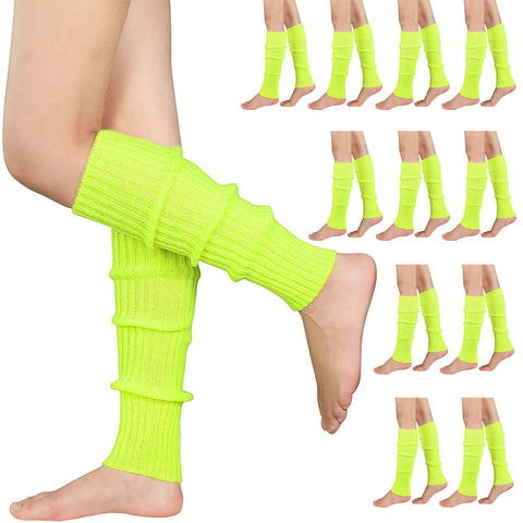 Premium 12 Pair Women's 80s Knit Leg Warmers Fluro Yellow