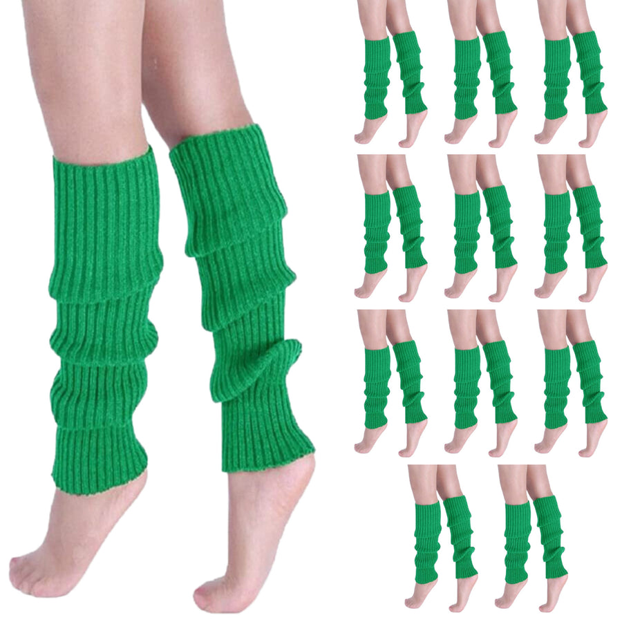 Premium 12 Pair Women's 80s Knit Leg Warmers Green