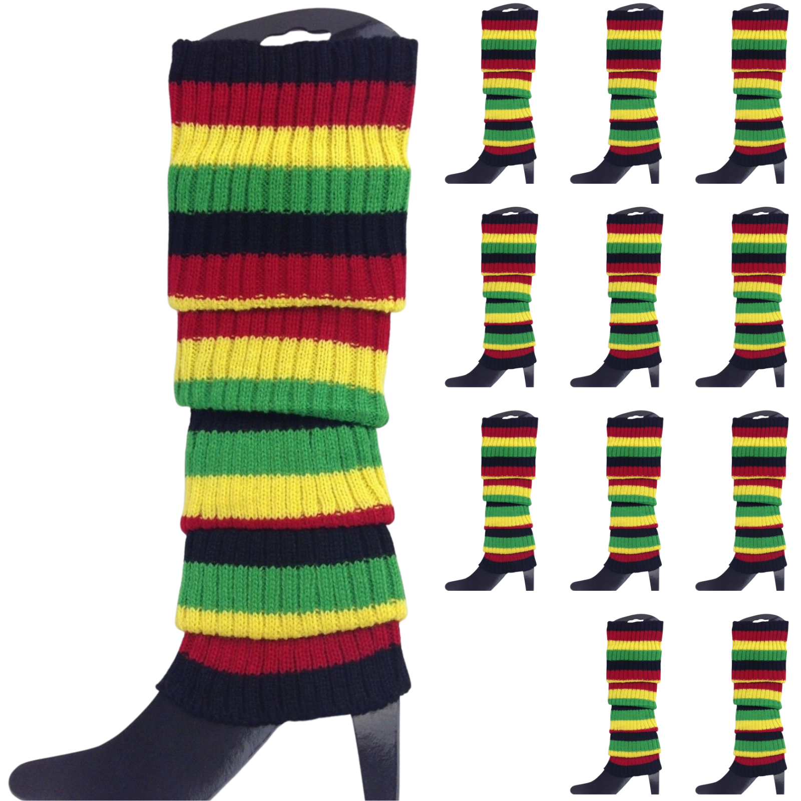 Premium 12 Pair Women's 80s Knit Leg Warmers Indigenous Colours