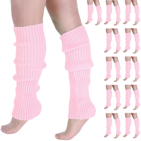 Premium 12 Pair Women's 80s Knit Leg Warmers Light Pink