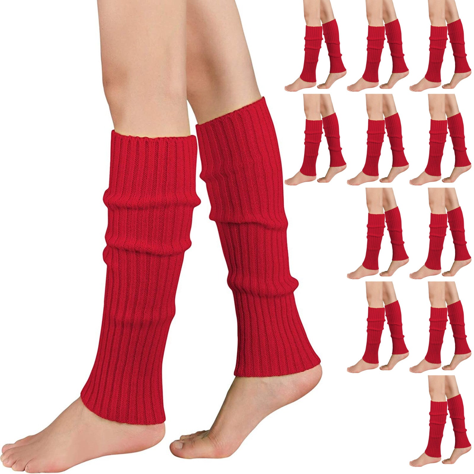 Premium 12 Pair Red Women's 80s Knit Leg Warmers Bulk Pack