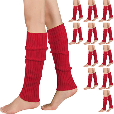 Premium 12 Pair Red Women's 80s Knit Leg Warmers Bulk Pack