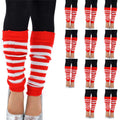Premium 12 Pair Red White Stripe Women's 80s Knit Leg Warmers