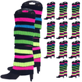 Premium 12 Pair Rainbow Black Stripe Women's 80s Knit Leg Warmers