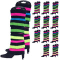 Premium 12 Pair Rainbow Black Stripe Women's 80s Knit Leg Warmers