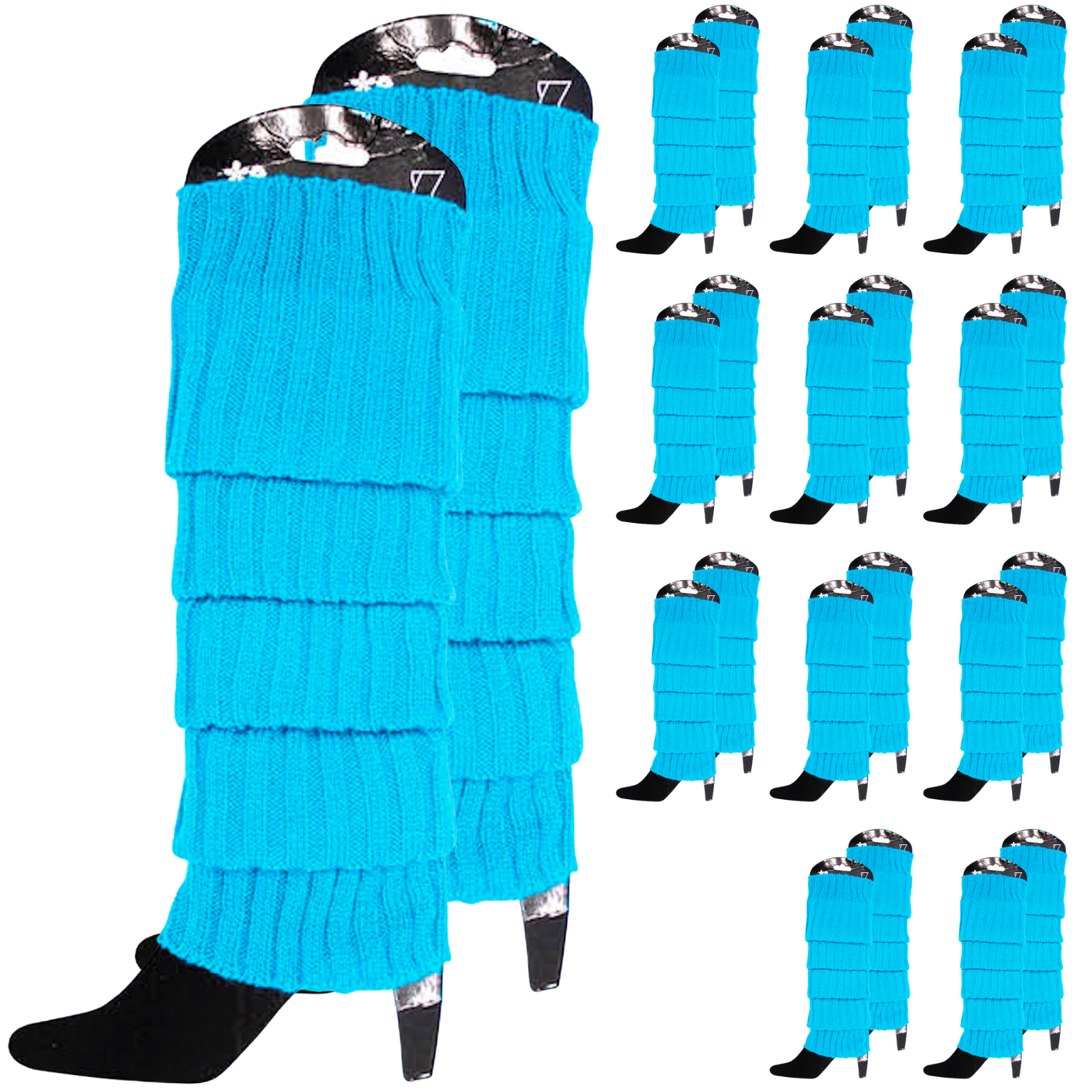 Premium 12 Pair Topaz Blue Women's 80s Knit Leg Warmers Bulk Pack