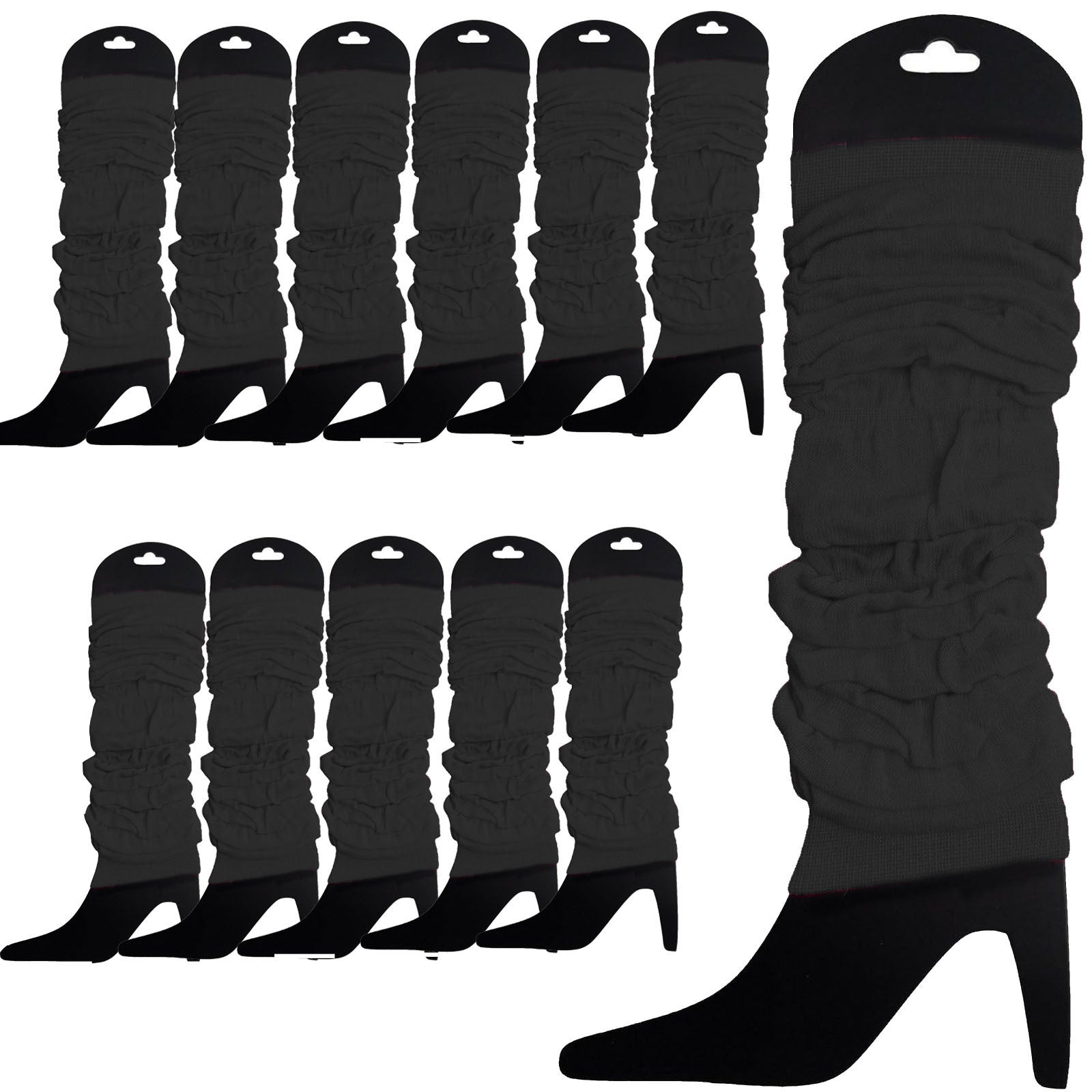 Premium 12 Pack Black Knitted 80s Party Leg Warmers