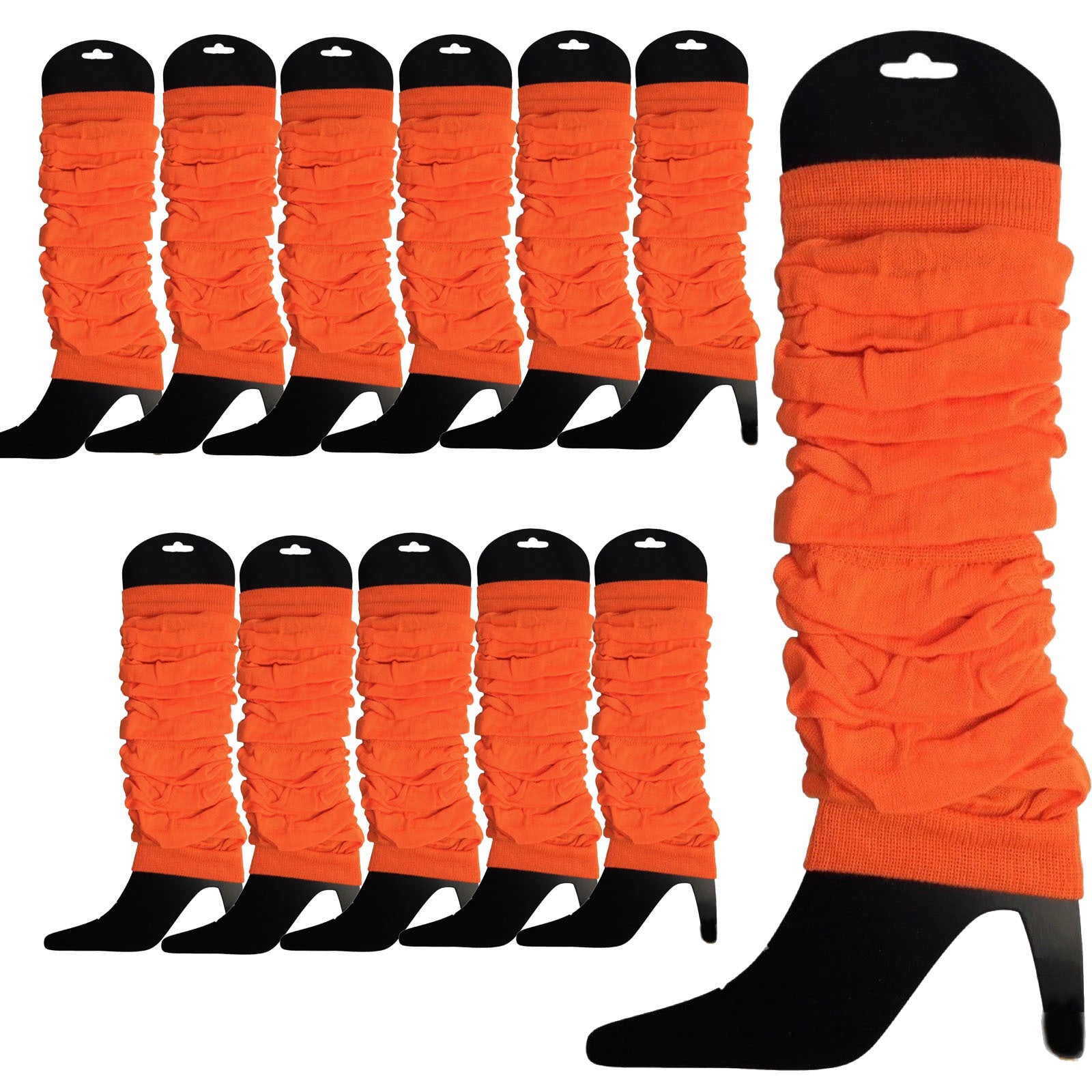 Premium 12 Pack Fluro Orange Knitted 80s Party Leg Warmers