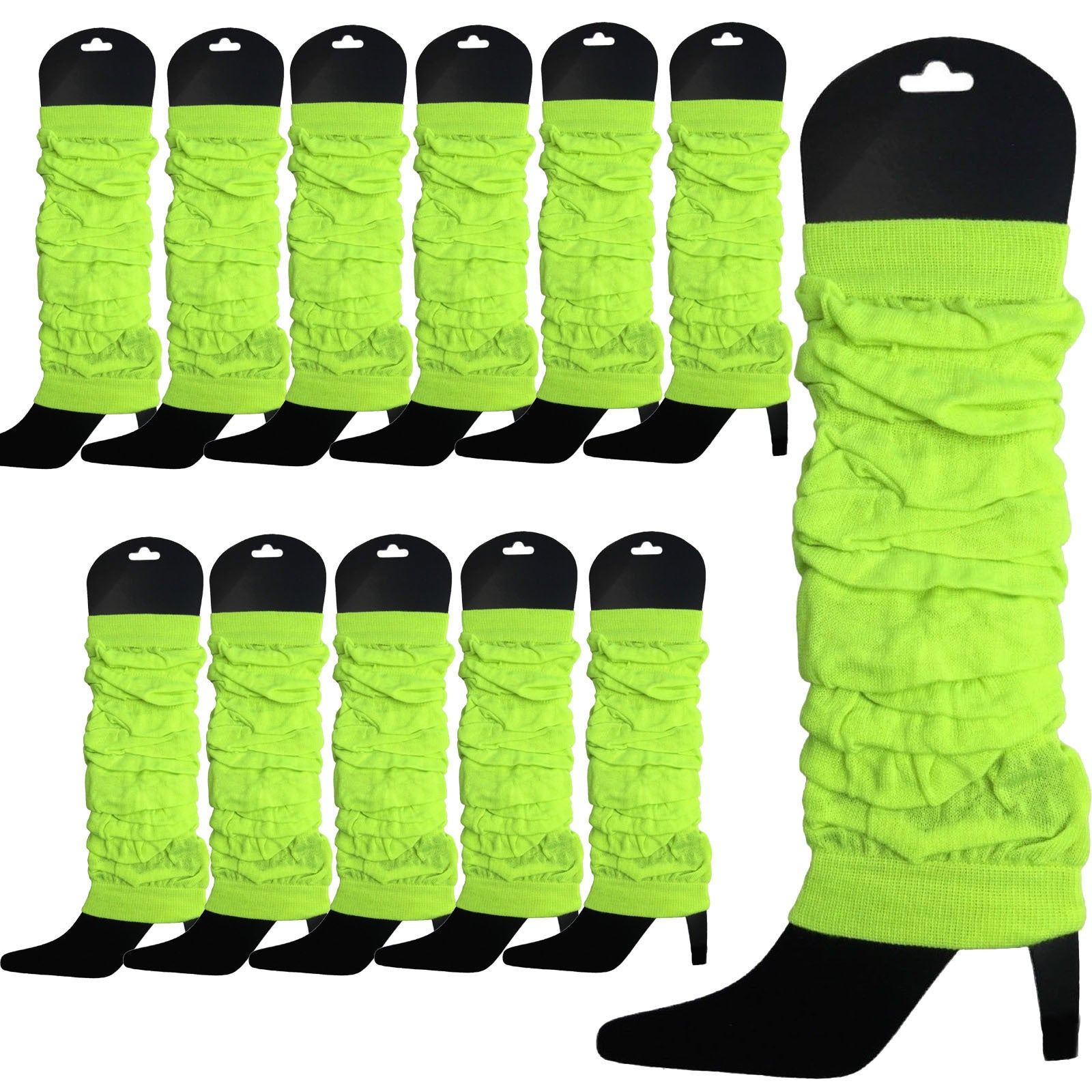 Premium 12 Pack Fluro Yellow Knitted 80s Party Leg Warmers