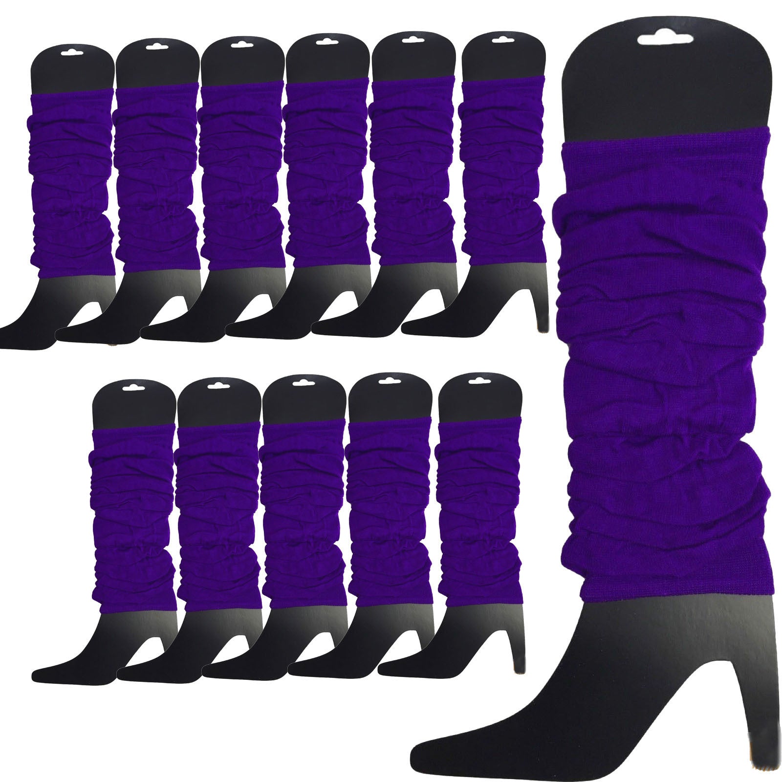 Premium 12 Pack Purple Knitted 80s Party Leg Warmers
