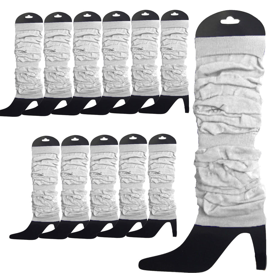 Premium 12 Pack White Knitted 80s Party Leg Warmers