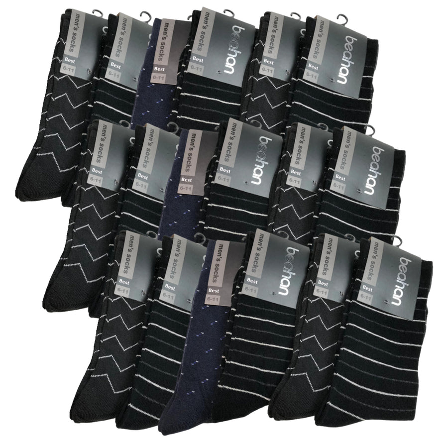 Premium 18 Pair Men's Assorted Cotton Rich Business Dress Socks 6-11