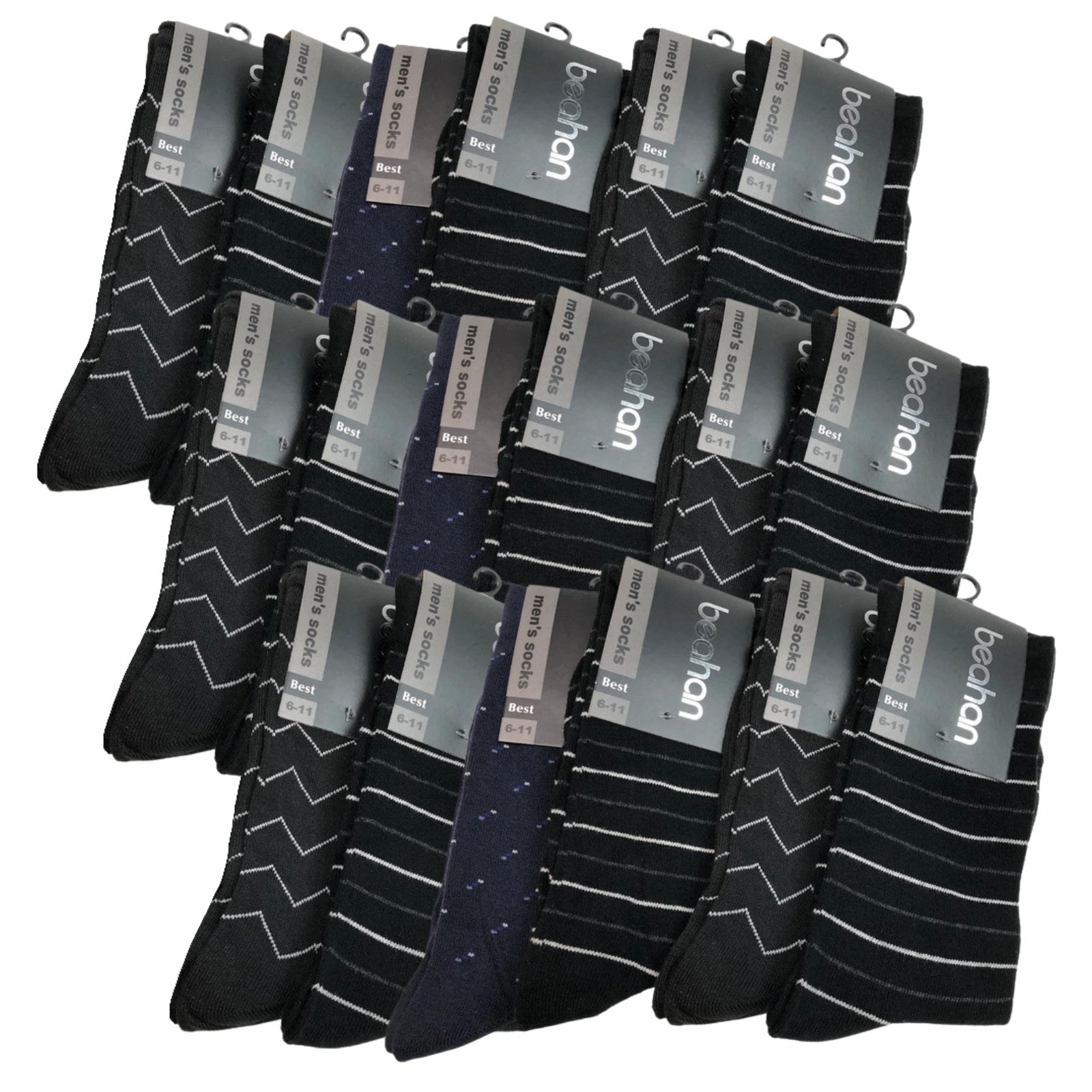 Premium 18 Pair Men's Assorted Cotton Rich Business Dress Socks 6-11