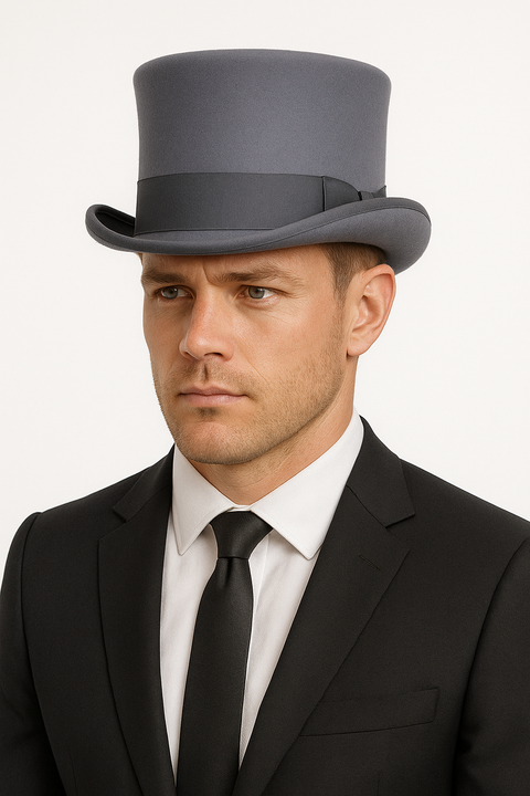 Premium Grey 5.5 Inch Australian Wool Felt Top Hat 61cm