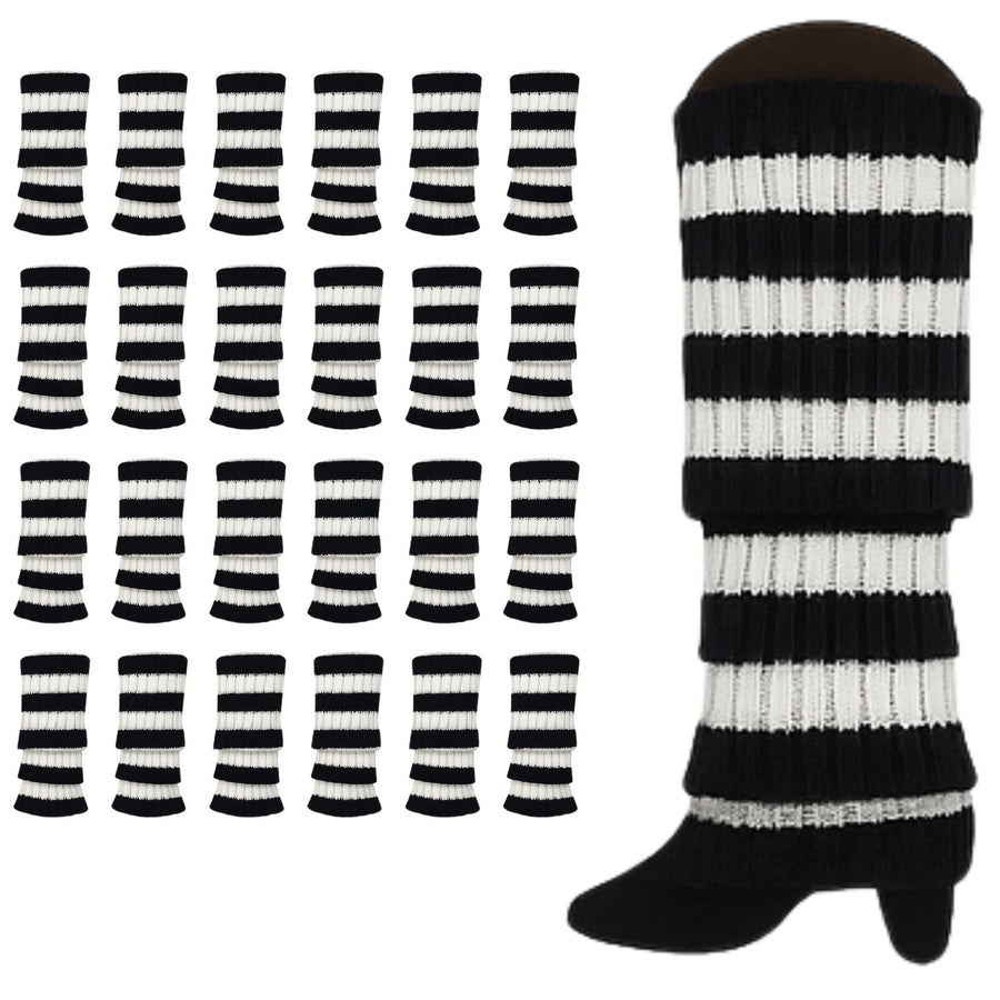 Premium 24 Pair Black White Stripe Women's 80s Knit Leg Warmers