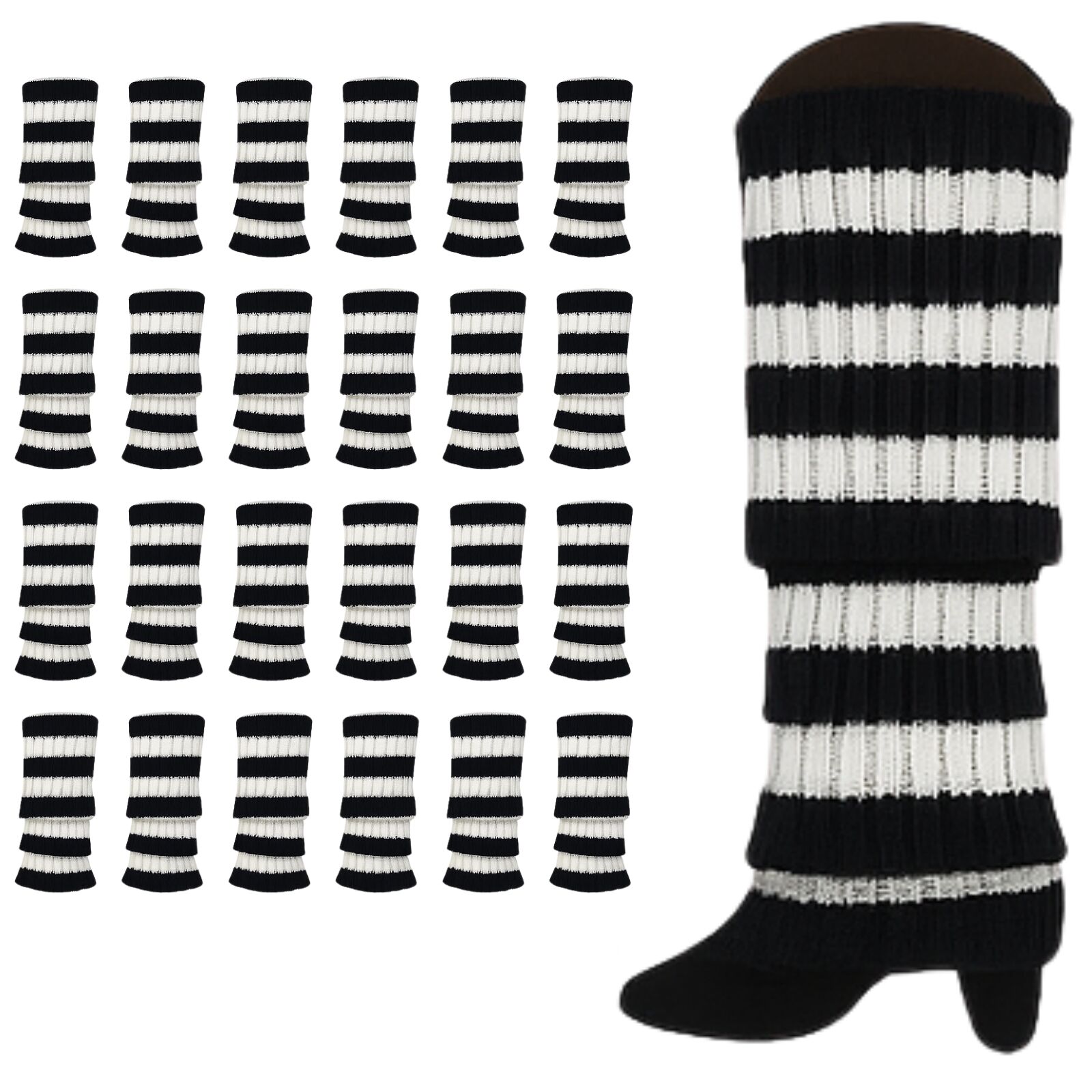 Premium 24 Pair Black White Stripe Women's 80s Knit Leg Warmers