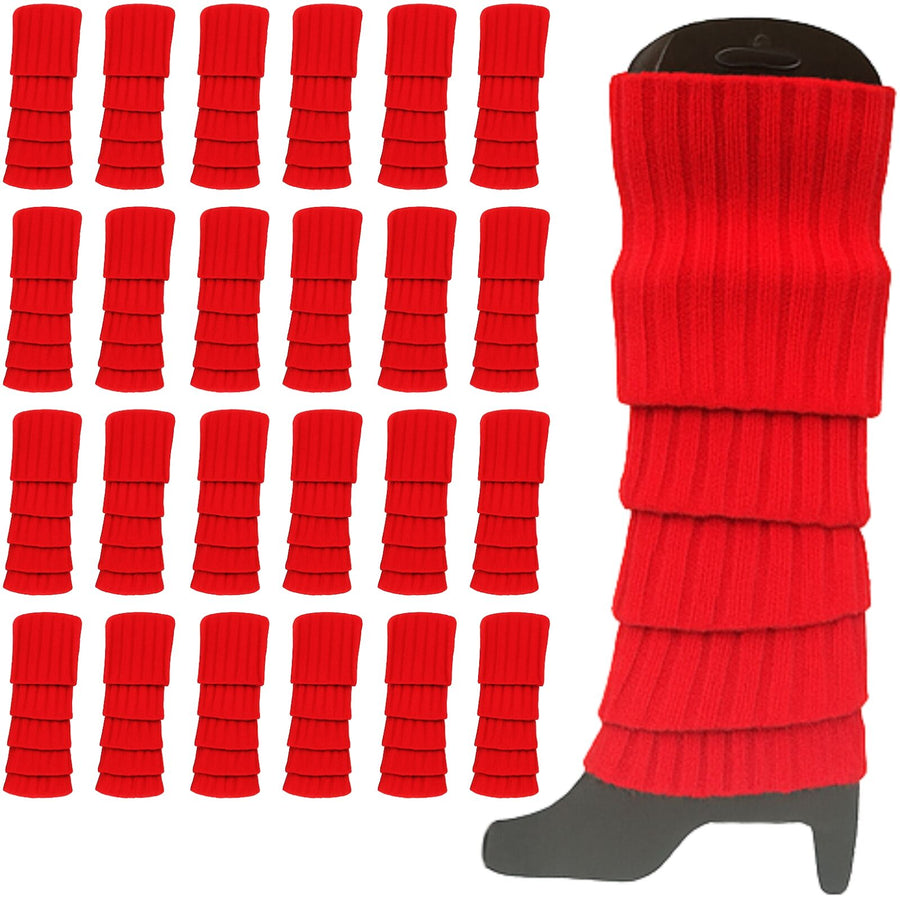 Premium 24 Pair Red Women's 80s Knit Leg Warmers Bulk Pack