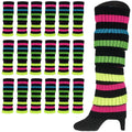 Premium 24 Pair Rainbow Black Stripe Women's 80s Knit Leg Warmers