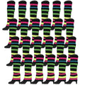 Premium 24 Pair Rainbow Black Stripe Women's 80s Knit Leg Warmers