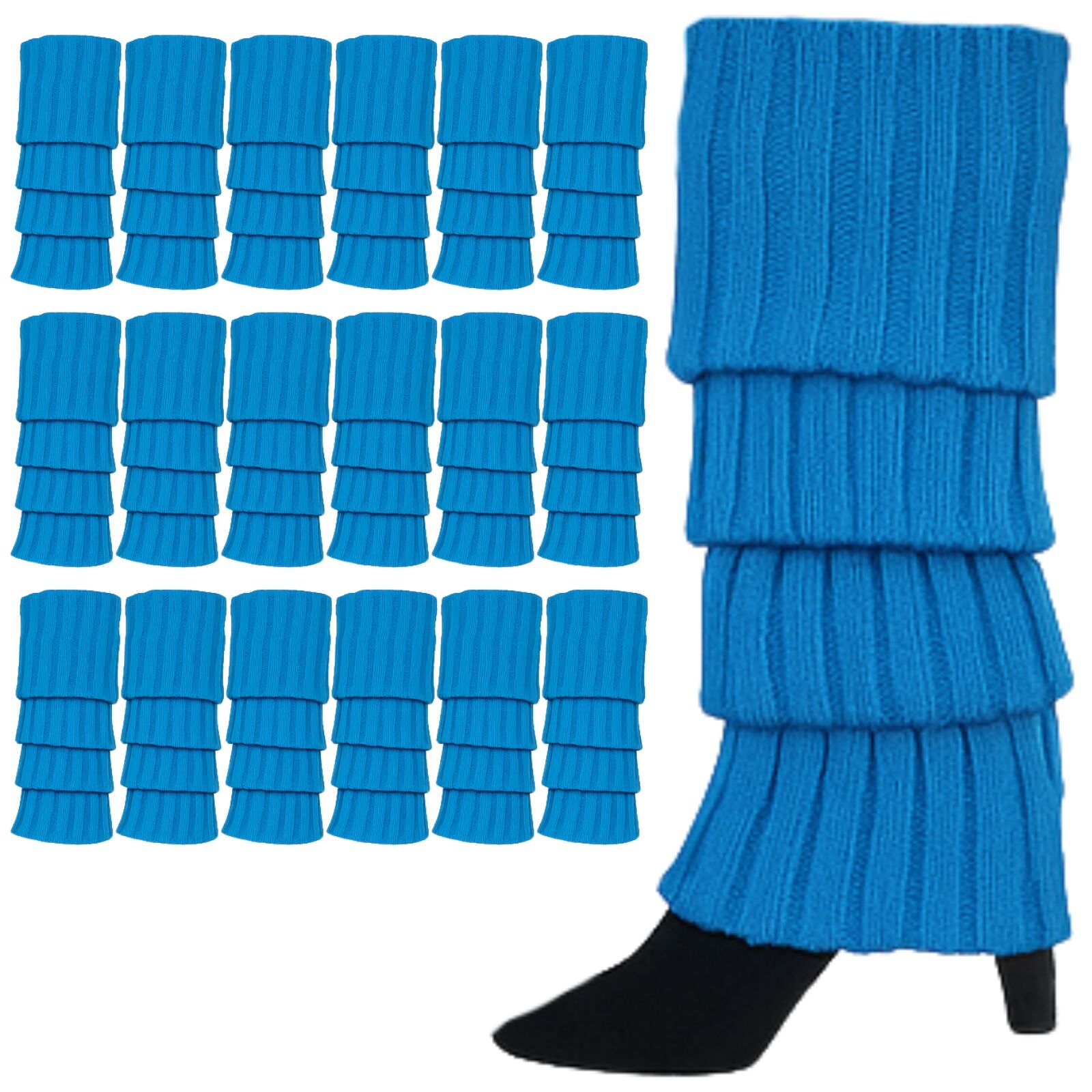 Premium 24 Pair Topaz Blue Women's 80s Knit Leg Warmers Bulk Pack