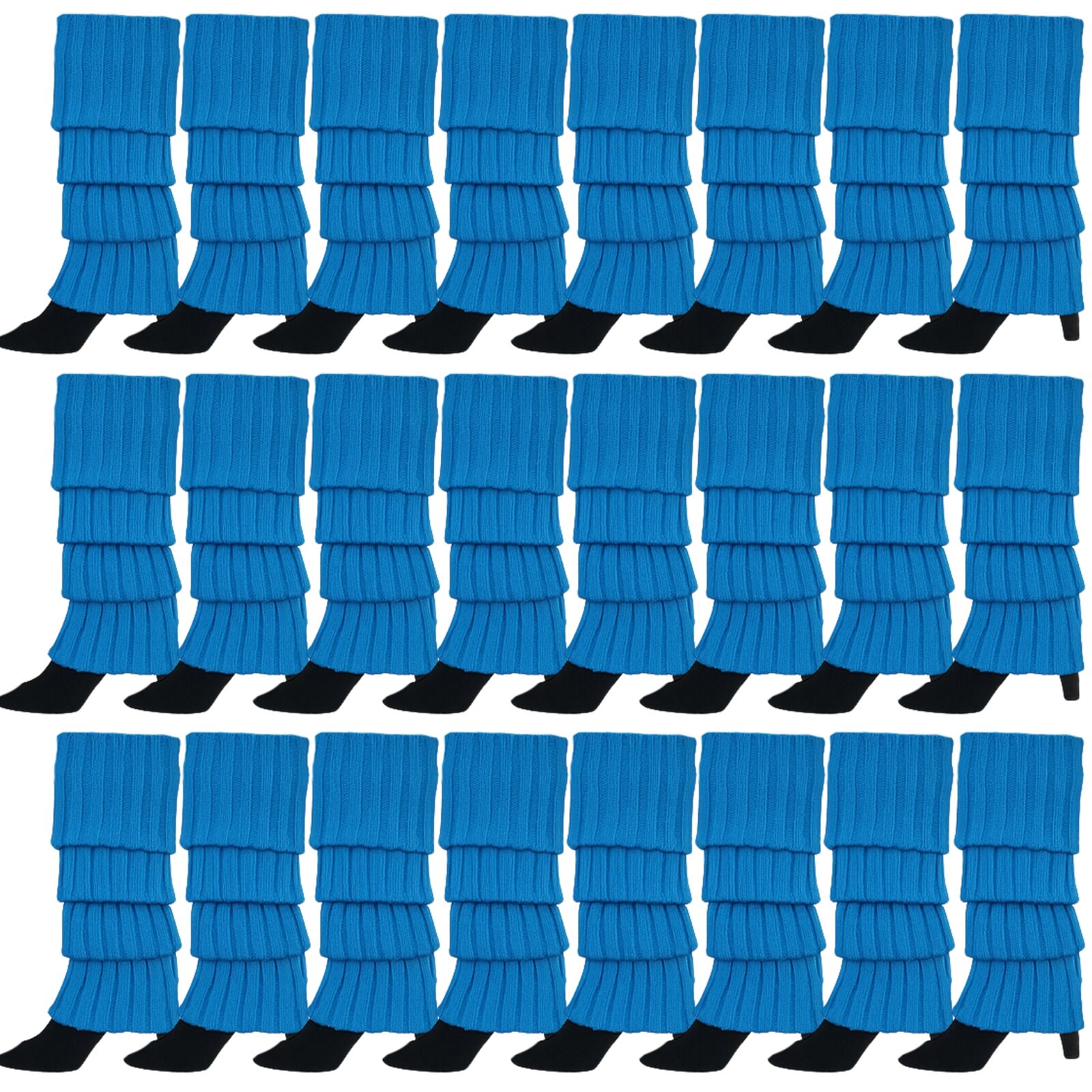 Premium 24 Pair Topaz Blue Women's 80s Knit Leg Warmers Bulk Pack
