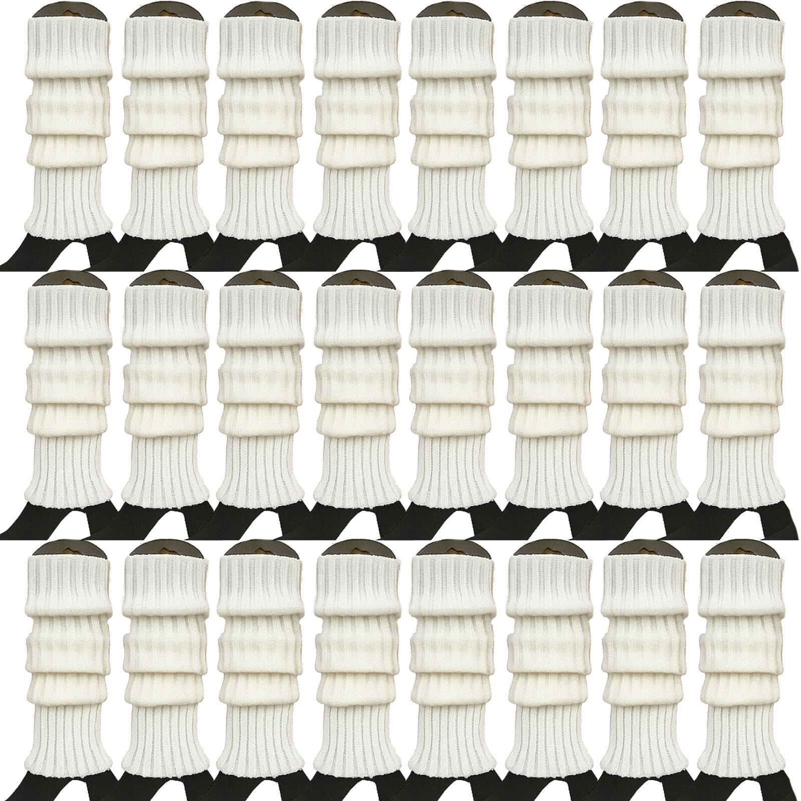 Premium 24 Pair White Women's 80s Knit Leg Warmers Bulk Pack