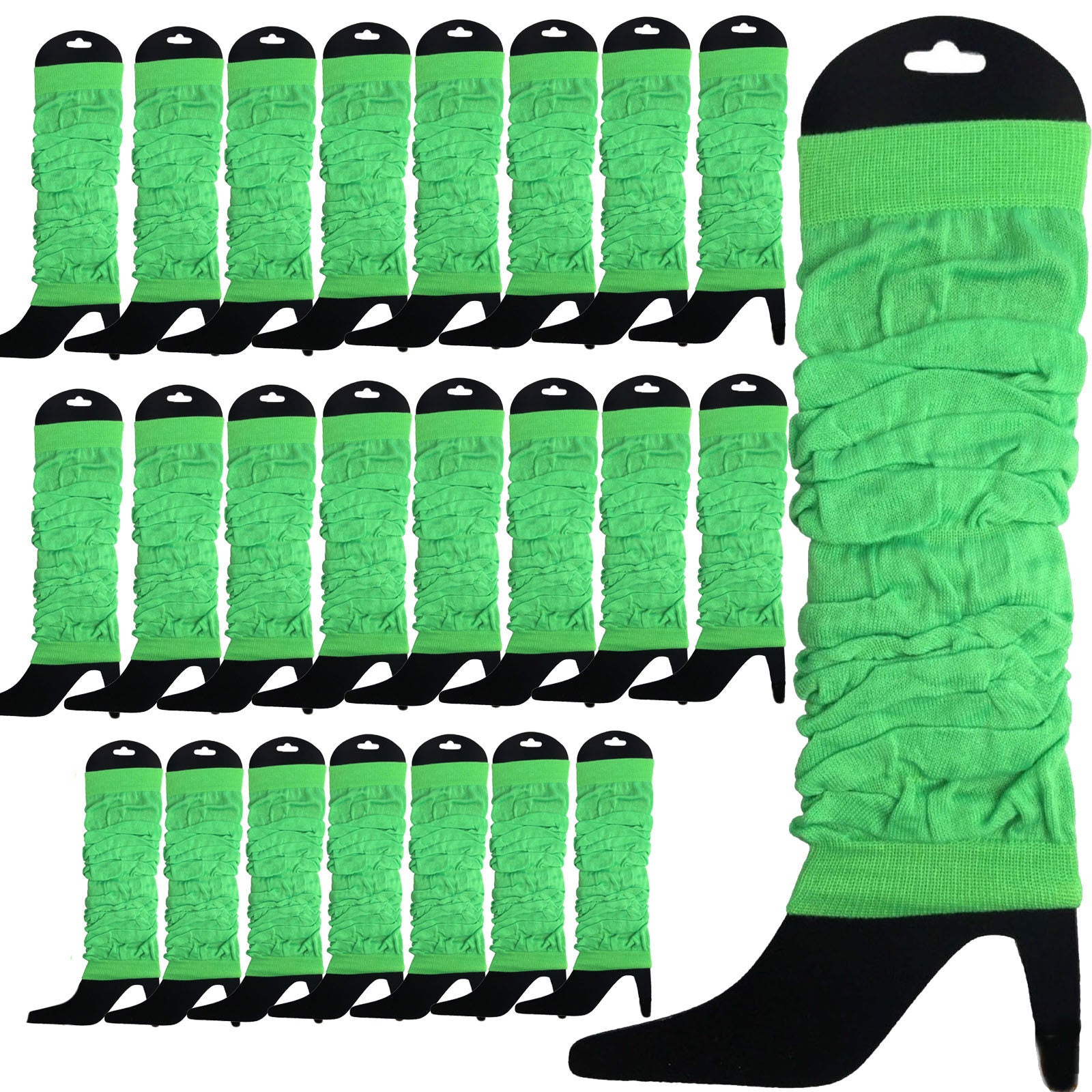 Premium 24 Pack Fluro Green Knitted 80s Party Leg Warmers