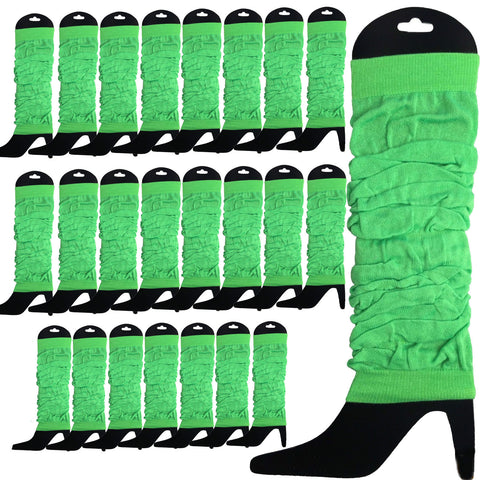Premium 24 Pack Fluro Green Knitted 80s Party Leg Warmers
