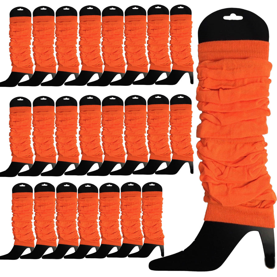 Premium 24 Pack Fluro Orange Knitted 80s Party Leg Warmers